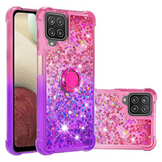 Silikon Hülle Handyhülle Gummi Schutzhülle Flexible Tasche Bling-Bling mit Fingerring Ständer S02 für Samsung Galaxy F12 Pink