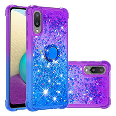 Silikon Hülle Handyhülle Gummi Schutzhülle Flexible Tasche Bling-Bling mit Fingerring Ständer S02 für Samsung Galaxy M02 Violett