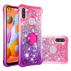 Silikon Hülle Handyhülle Gummi Schutzhülle Flexible Tasche Bling-Bling mit Fingerring Ständer S02 für Samsung Galaxy M11 Pink