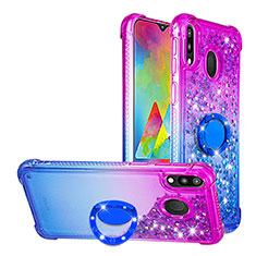 Silikon Hülle Handyhülle Gummi Schutzhülle Flexible Tasche Bling-Bling mit Fingerring Ständer S02 für Samsung Galaxy M20 Violett