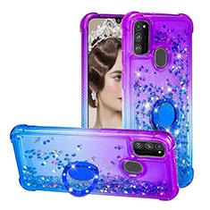 Silikon Hülle Handyhülle Gummi Schutzhülle Flexible Tasche Bling-Bling mit Fingerring Ständer S02 für Samsung Galaxy M30s Violett