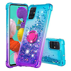 Silikon Hülle Handyhülle Gummi Schutzhülle Flexible Tasche Bling-Bling mit Fingerring Ständer S02 für Samsung Galaxy M40S Hellblau