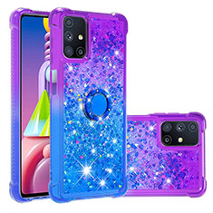 Silikon Hülle Handyhülle Gummi Schutzhülle Flexible Tasche Bling-Bling mit Fingerring Ständer S02 für Samsung Galaxy M51 Violett