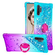 Silikon Hülle Handyhülle Gummi Schutzhülle Flexible Tasche Bling-Bling mit Fingerring Ständer S02 für Samsung Galaxy Note 10 Plus 5G Hellblau