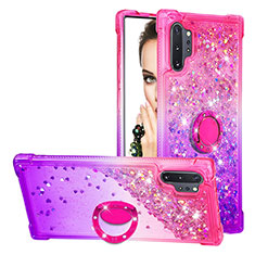 Silikon Hülle Handyhülle Gummi Schutzhülle Flexible Tasche Bling-Bling mit Fingerring Ständer S02 für Samsung Galaxy Note 10 Plus 5G Pink