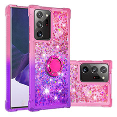 Silikon Hülle Handyhülle Gummi Schutzhülle Flexible Tasche Bling-Bling mit Fingerring Ständer S02 für Samsung Galaxy Note 20 Ultra 5G Pink