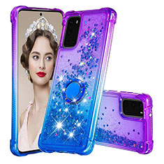 Silikon Hülle Handyhülle Gummi Schutzhülle Flexible Tasche Bling-Bling mit Fingerring Ständer S02 für Samsung Galaxy S20 5G Violett