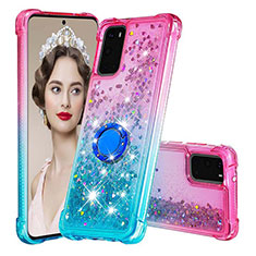 Silikon Hülle Handyhülle Gummi Schutzhülle Flexible Tasche Bling-Bling mit Fingerring Ständer S02 für Samsung Galaxy S20 Rosa