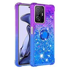 Silikon Hülle Handyhülle Gummi Schutzhülle Flexible Tasche Bling-Bling mit Fingerring Ständer S02 für Xiaomi Mi 11T 5G Violett