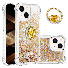 Silikon Hülle Handyhülle Gummi Schutzhülle Flexible Tasche Bling-Bling mit Fingerring Ständer S03 für Apple iPhone 14 Gold