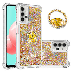 Silikon Hülle Handyhülle Gummi Schutzhülle Flexible Tasche Bling-Bling mit Fingerring Ständer S03 für Samsung Galaxy A32 5G Gold