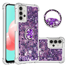 Silikon Hülle Handyhülle Gummi Schutzhülle Flexible Tasche Bling-Bling mit Fingerring Ständer S03 für Samsung Galaxy A32 5G Violett