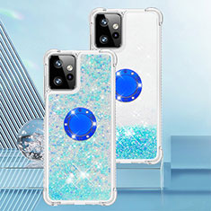 Silikon Hülle Handyhülle Gummi Schutzhülle Flexible Tasche Bling-Bling mit Fingerring Ständer YB1 für Motorola Moto G Power 5G (2023) Hellblau