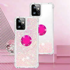 Silikon Hülle Handyhülle Gummi Schutzhülle Flexible Tasche Bling-Bling mit Fingerring Ständer YB1 für Motorola Moto G Power 5G (2023) Rosa