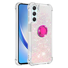 Silikon Hülle Handyhülle Gummi Schutzhülle Flexible Tasche Bling-Bling mit Fingerring Ständer YB1 für Samsung Galaxy A24 4G Rosa