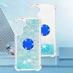 Silikon Hülle Handyhülle Gummi Schutzhülle Flexible Tasche Bling-Bling mit Fingerring Ständer YB1 für Samsung Galaxy A34 5G Hellblau