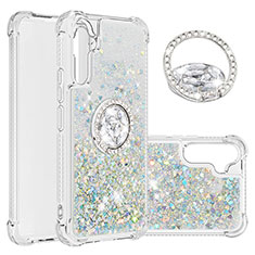 Silikon Hülle Handyhülle Gummi Schutzhülle Flexible Tasche Bling-Bling mit Fingerring Ständer YB1 für Samsung Galaxy A34 5G Hellblau