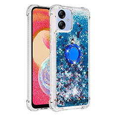 Silikon Hülle Handyhülle Gummi Schutzhülle Flexible Tasche Bling-Bling mit Fingerring Ständer YB1 für Samsung Galaxy M04 Blau