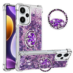 Silikon Hülle Handyhülle Gummi Schutzhülle Flexible Tasche Bling-Bling mit Fingerring Ständer YB1 für Xiaomi Poco F5 5G Violett