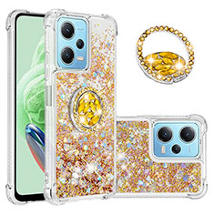 Silikon Hülle Handyhülle Gummi Schutzhülle Flexible Tasche Bling-Bling mit Fingerring Ständer YB1 für Xiaomi Poco X5 5G Gold