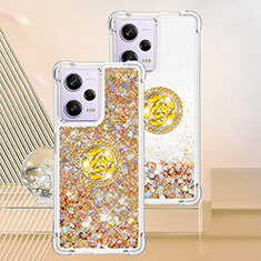 Silikon Hülle Handyhülle Gummi Schutzhülle Flexible Tasche Bling-Bling mit Fingerring Ständer YB1 für Xiaomi Redmi Note 12 Pro 5G Gold