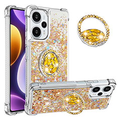 Silikon Hülle Handyhülle Gummi Schutzhülle Flexible Tasche Bling-Bling mit Fingerring Ständer YB1 für Xiaomi Redmi Note 12 Turbo 5G Gold