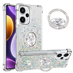 Silikon Hülle Handyhülle Gummi Schutzhülle Flexible Tasche Bling-Bling mit Fingerring Ständer YB1 für Xiaomi Redmi Note 12 Turbo 5G Hellblau