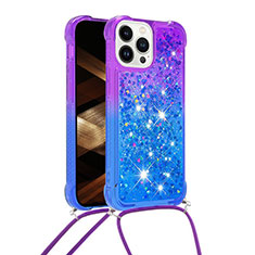 Silikon Hülle Handyhülle Gummi Schutzhülle Flexible Tasche Bling-Bling mit Schlüsselband Lanyard S01 für Apple iPhone 14 Pro Max Violett