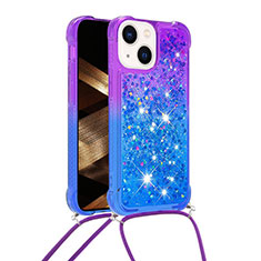 Silikon Hülle Handyhülle Gummi Schutzhülle Flexible Tasche Bling-Bling mit Schlüsselband Lanyard S01 für Apple iPhone 15 Plus Violett