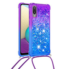 Silikon Hülle Handyhülle Gummi Schutzhülle Flexible Tasche Bling-Bling mit Schlüsselband Lanyard S01 für Samsung Galaxy A02 Violett