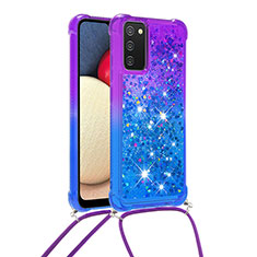 Silikon Hülle Handyhülle Gummi Schutzhülle Flexible Tasche Bling-Bling mit Schlüsselband Lanyard S01 für Samsung Galaxy A03s Violett