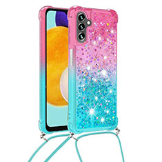 Silikon Hülle Handyhülle Gummi Schutzhülle Flexible Tasche Bling-Bling mit Schlüsselband Lanyard S01 für Samsung Galaxy A04s Rosa