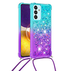 Silikon Hülle Handyhülle Gummi Schutzhülle Flexible Tasche Bling-Bling mit Schlüsselband Lanyard S01 für Samsung Galaxy A05s Hellblau