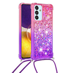 Silikon Hülle Handyhülle Gummi Schutzhülle Flexible Tasche Bling-Bling mit Schlüsselband Lanyard S01 für Samsung Galaxy A05s Pink