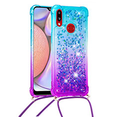 Silikon Hülle Handyhülle Gummi Schutzhülle Flexible Tasche Bling-Bling mit Schlüsselband Lanyard S01 für Samsung Galaxy A10s Hellblau