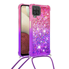 Silikon Hülle Handyhülle Gummi Schutzhülle Flexible Tasche Bling-Bling mit Schlüsselband Lanyard S01 für Samsung Galaxy A12 5G Pink