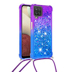 Silikon Hülle Handyhülle Gummi Schutzhülle Flexible Tasche Bling-Bling mit Schlüsselband Lanyard S01 für Samsung Galaxy A12 5G Violett