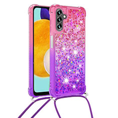 Silikon Hülle Handyhülle Gummi Schutzhülle Flexible Tasche Bling-Bling mit Schlüsselband Lanyard S01 für Samsung Galaxy A13 5G Pink