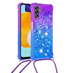 Silikon Hülle Handyhülle Gummi Schutzhülle Flexible Tasche Bling-Bling mit Schlüsselband Lanyard S01 für Samsung Galaxy A13 5G Violett