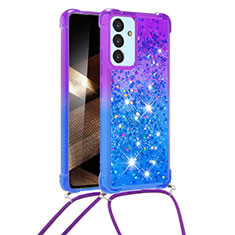 Silikon Hülle Handyhülle Gummi Schutzhülle Flexible Tasche Bling-Bling mit Schlüsselband Lanyard S01 für Samsung Galaxy A15 4G Violett