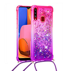 Silikon Hülle Handyhülle Gummi Schutzhülle Flexible Tasche Bling-Bling mit Schlüsselband Lanyard S01 für Samsung Galaxy A20s Pink