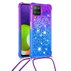 Silikon Hülle Handyhülle Gummi Schutzhülle Flexible Tasche Bling-Bling mit Schlüsselband Lanyard S01 für Samsung Galaxy A22 4G Violett