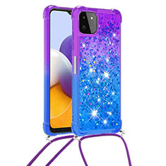 Silikon Hülle Handyhülle Gummi Schutzhülle Flexible Tasche Bling-Bling mit Schlüsselband Lanyard S01 für Samsung Galaxy A22 5G Violett