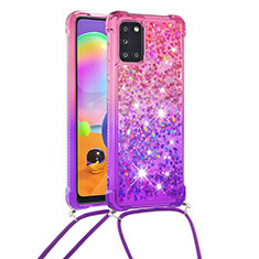 Silikon Hülle Handyhülle Gummi Schutzhülle Flexible Tasche Bling-Bling mit Schlüsselband Lanyard S01 für Samsung Galaxy A31 Pink