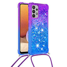 Silikon Hülle Handyhülle Gummi Schutzhülle Flexible Tasche Bling-Bling mit Schlüsselband Lanyard S01 für Samsung Galaxy A32 4G Violett