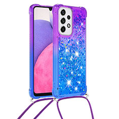 Silikon Hülle Handyhülle Gummi Schutzhülle Flexible Tasche Bling-Bling mit Schlüsselband Lanyard S01 für Samsung Galaxy A33 5G Violett