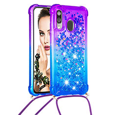 Silikon Hülle Handyhülle Gummi Schutzhülle Flexible Tasche Bling-Bling mit Schlüsselband Lanyard S01 für Samsung Galaxy A40 Violett