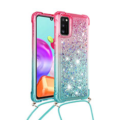 Silikon Hülle Handyhülle Gummi Schutzhülle Flexible Tasche Bling-Bling mit Schlüsselband Lanyard S01 für Samsung Galaxy A41 Rosa