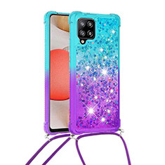 Silikon Hülle Handyhülle Gummi Schutzhülle Flexible Tasche Bling-Bling mit Schlüsselband Lanyard S01 für Samsung Galaxy A42 5G Hellblau