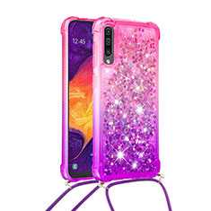 Silikon Hülle Handyhülle Gummi Schutzhülle Flexible Tasche Bling-Bling mit Schlüsselband Lanyard S01 für Samsung Galaxy A50 Pink